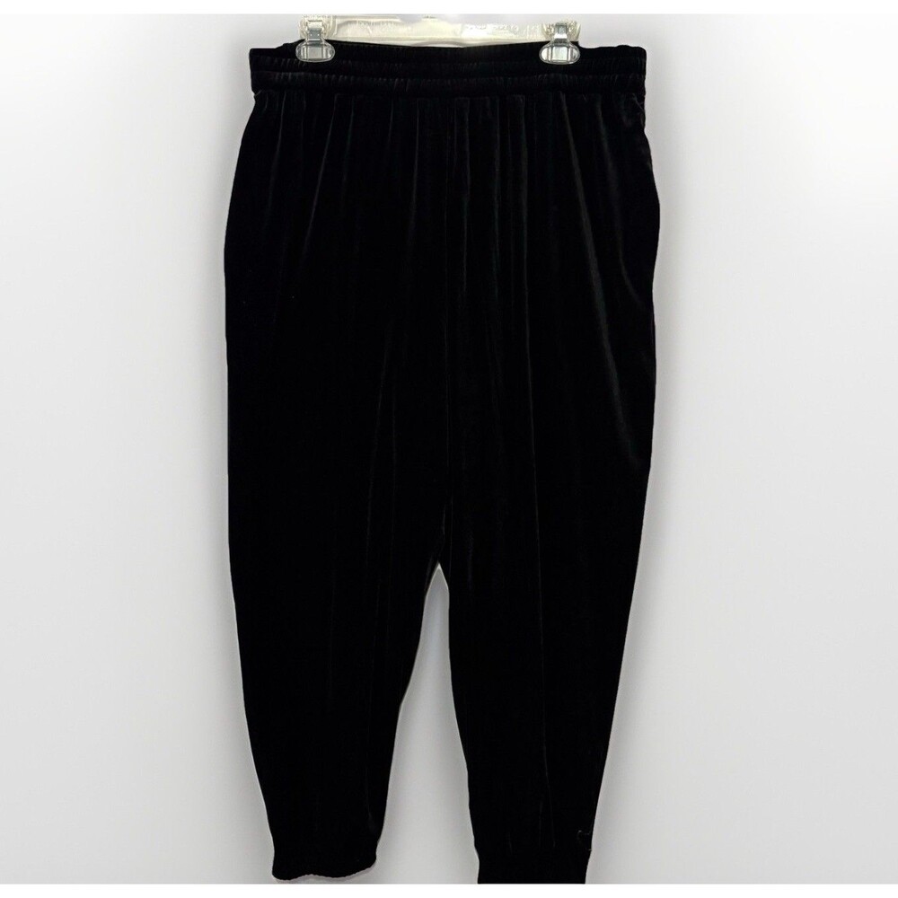 Skies Are Blue Curvy Womens Velvet Cropped Pants Sz 1X Black High Rise‎